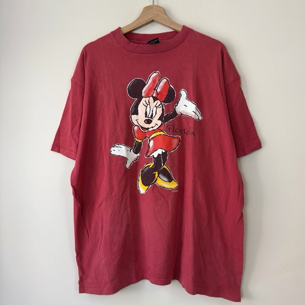Vintage 90s Disney Unlimited Minnie Mouse Florida Single Stitch Red Tee Shirt XL